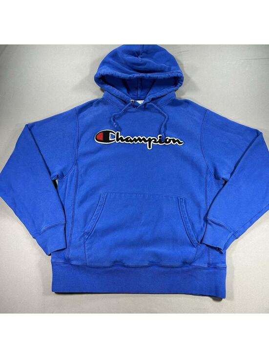 Champion Other - Champion Reverse Weave Hoodie Mens Medium Blue Pullover Fleece Logo Sweatshirt